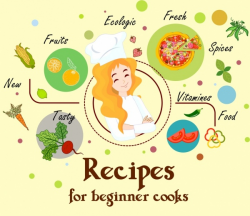 Cooking recipes banner female cook food icons decor Free ...