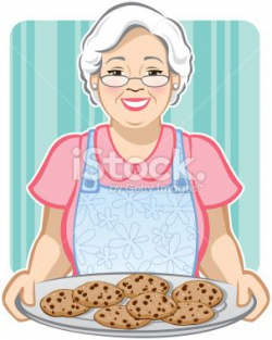 Vector Illustration of a Grandmother with a platter of ...
