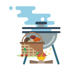 Camping Barbecue grill Clip art - Camping cook mushrooms basket 1375 ...