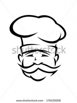 Black and white doodle sketch of the head of a chef or cook ...
