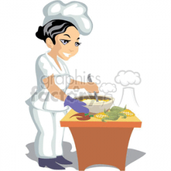 female chef cooking healthy food clipart. Royalty-free clipart # 373713