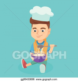 Vector Stock - Little caucasian boy in chef hat making the ...