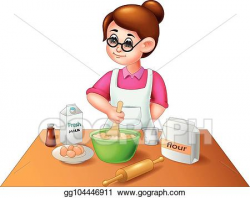 Vector Illustration - Funny mother cartoon cooking cake with ...