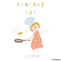 Cute girl cook with pancake and chef hat vector illustration ...