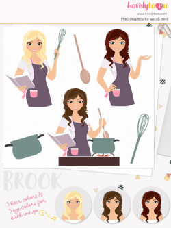 Cooking woman character clipart, kitchen cook book, stove ...