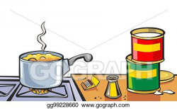 Vector Art - Chef preparing soup and reading recipe cookbook ...