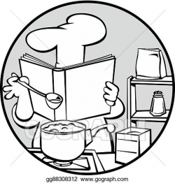 Vector Art - Chef preparing soup and reading recipe cookbook ...