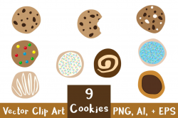 9 Cookies Clipart, Chocolate Chip Cookie Clipart, Dessert ...