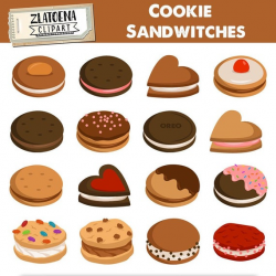 Cookies Clipart Set Cookie Clip art Cookie Sandwich Digital Cookies  Chocolate Chip Sweets clipart Bakery Biscuits Cookie Heart shaped cookie