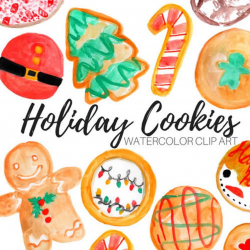 Watercolor christmas cookie clipart, food graphics, gingerbread, suger  cookie, holiday treats, commercial use
