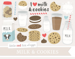Milk & Cookies Clipart, Chocolate Chip Cookie Clip Art, Milk Bottle  Clipart, Milk Clipart, Cute Digital Graphic Design Small Commercial Use