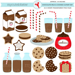 Chocolate Milk & Cookies Clipart Set - clip art set of milk, cookies, milk  bottles - personal use, small commercial use, instant download