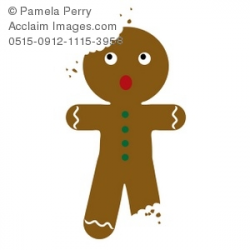 Clip Art Illustration of a Gingerbreadman With a Bite Taken Out