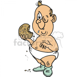 A Chubby Baby Eating a Chocolate Chip Cookie Spilling Crumbs clipart.  Royalty-free clipart # 156386