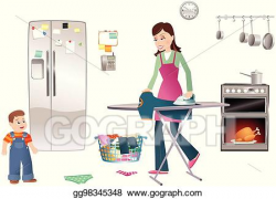 Vector Stock - Busy mother ironing and cooking. eps. Clipart ...
