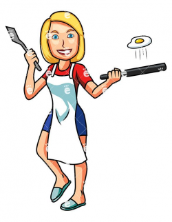 A Woman Frying Up An Egg For Breakfast | Cooking Clipart ...