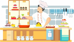 Cooking work background chef kitchen icons cartoon character ...