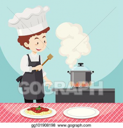 Clip Art Vector - Male chef cooking pasta. Stock EPS ...