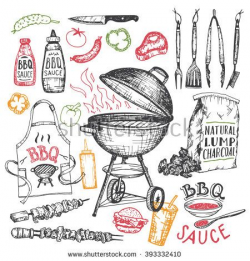 Barbecue grill hand drawn elements set isolated on white ...