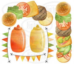 Watercolor Burgers Clipart - Junk Food Download - Instant Download -  Cookout - Grill Night - Party Invites