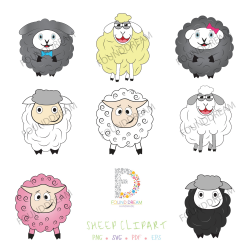 Cute Sheep Clipart, Cute Sheep Clip Art, Lamb Clipart Set ...