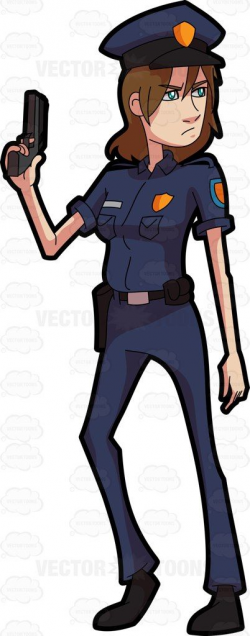A female police officer posing with her handgun #cartoon ...