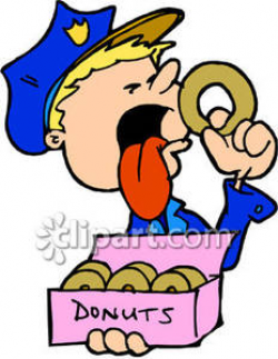 A Cartoon Cop Eating a Donut Royalty Free Clipart Picture