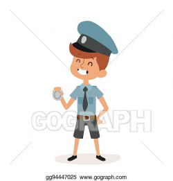 Vector Stock - Policeman boy cap and badge hands cop cartoon ...