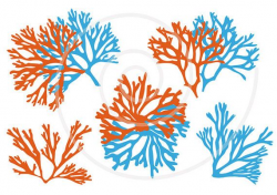 Sea fan coral silhouettes, digital clip art set for beach ...