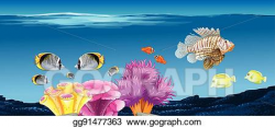 Vector Clipart - Underwater scene with fish and coral reef ...