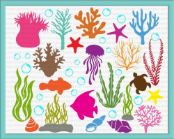 Under the Sea svg, Coral svg, Bubbles SVG, ocean life, sea animals,  clipart, seashells svg, jellyfish svg, algae, fish svg files silholuette