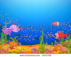 stock vector : Ocean Underwater World Cartoon. Coral Reef ...