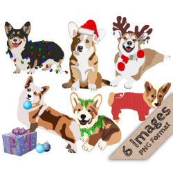 Christmas Corgis - Holiday Corgi, Christmas Clipart, Holiday Clip Art,  Corgi Clipart, New Years, Corgi Puppy, Dog Clip Art, Christmas Lights
