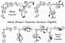 Hand Drawn Flourish Corners Clipart, Flourish Swirls ...