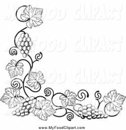 Food Clip Art of a Black and White Grape Vine Corner Border ...