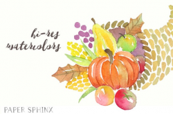 Watercolor Thanksgiving Clipart | Autumn Cornucopia - Turkey Clipart -  Pumpkins, Autumn, Fall Wreath - Digital Instant Download PNGs