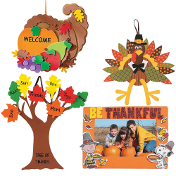 Craft Kits Thanksgiving & Autumn | Peanuts Be Thankful Picture Frame Magnet  Kit, Foam Cornucopia Door Sign Kit, Turkey Making Kit & 