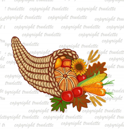 Thanksgiving Clip Art, Fall Harvest Clipart, Sunflower, Horn ...