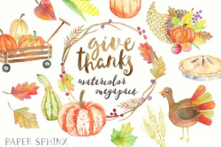 Watercolor Thanksgiving Clipart | Autumn Cornucopia - Turkey Clipart -  Pumpkins, Autumn, Fall Wreath - Digital Instant Download PNGs