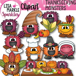 Thanksgiving Clipart, Pilgrim Clipart, Indian Clipart, Pumpkin Pie Clipart,  Cornucopia Clipart, November Clipart, Fall Clipart, Monsters