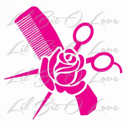 Hair Stylist Comb Scissors And Rose Vinyl Decal Cosmetology ...