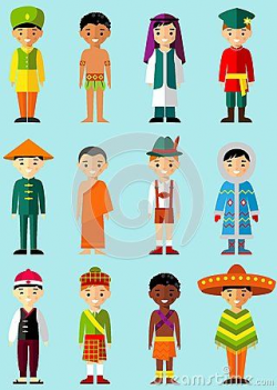 Vector illustration of multicultural national children ...