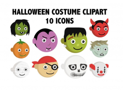 HALLOWEEN COSTUME CLIPART - Printable kids costume emoji characters -  frankenstein, pirate, devil costumes and more!