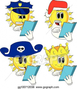 Vector Illustration - Cartoon sun reading and pointing at an ...