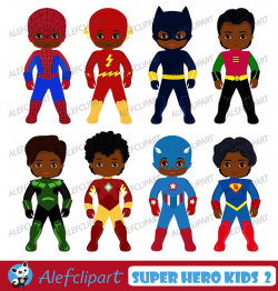 African American Superhero Clipart, Superhero Clipart,Superhero Kids  Costumes Clip Art.