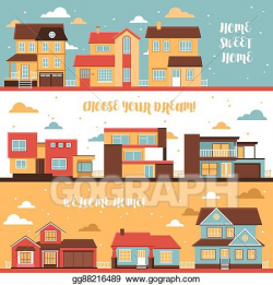 Vector Clipart - Cottage and village houses horizontal ...