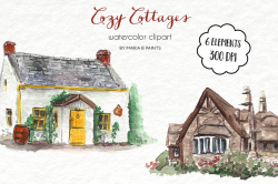 Watercolor Clip Art - Cottages