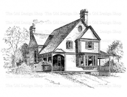 Victorian Cottage Clip Art Vintage House Illustration Digital Stamp  Transfer Image