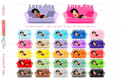 Lazy day sofa clipart - cute couch digital graphics in rainbow colors great  for planner stickers or digital planning - commercial use ok