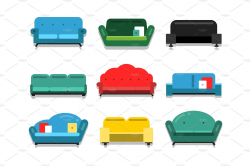 Furniture couches and sofa. Flat style vector illustrations